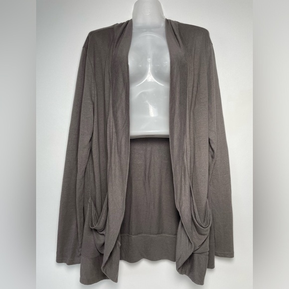 Garnet Hill Brown Gray Linen Blend Open Long Cardigan Pockets Women size XL - Picture 1 of 7